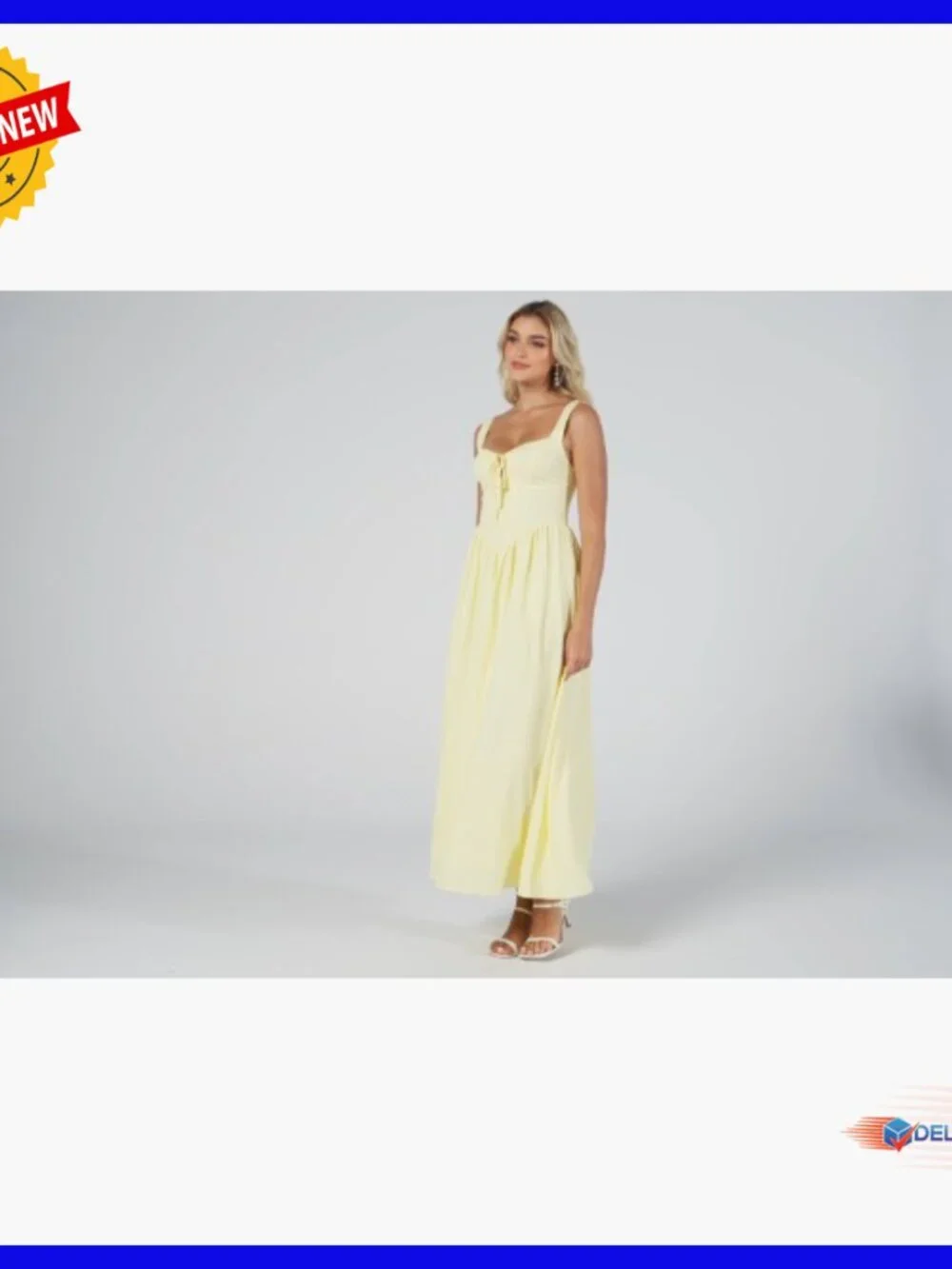 Corset Midi Dress Lace Up Back A-Line Flowy Formal Wedding Guest Sundress - Picture 6 of 6